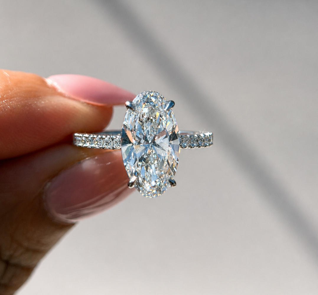 3.37 Carat Moval Cut Classic Diamond Engagement Ring